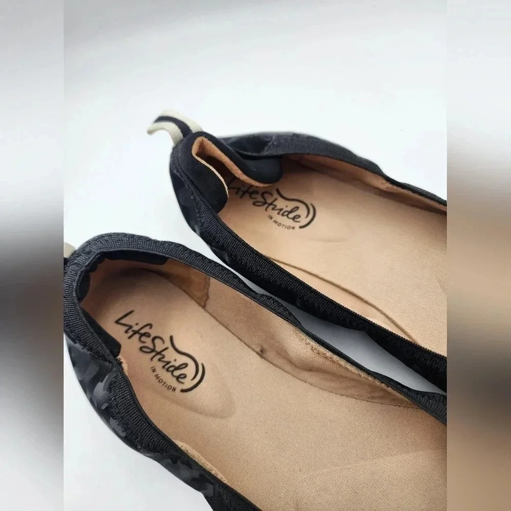 LifeStride Women's Devoted Black Camo Slip-on Ballet Flat Size 9 Comfort Casual